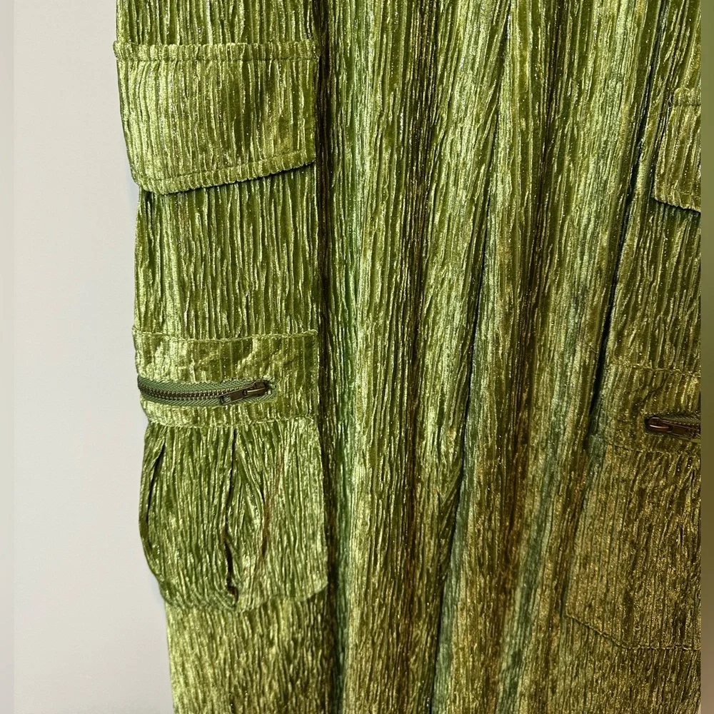 NWT NKN Nekane Lime Metallic Stretch Crinkle Cargo Pants Green Size M - Picture 5 of 7